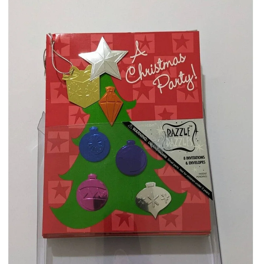 3D Razzle Dazzles Box of 8 Christmas Party Invitations and envelopes